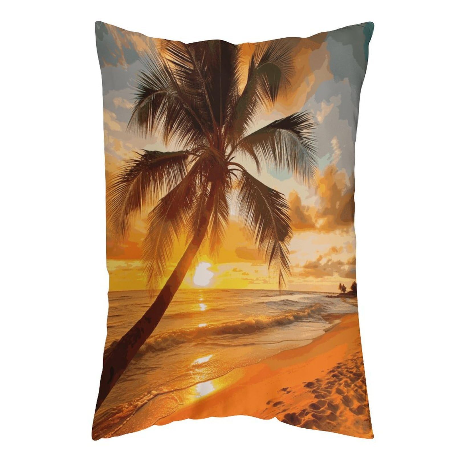 LDGSUPH Tropical Beach Palm Tree Sunset Pillow Cases Soft Pillowcase with Invisible Zipper Wrinkle Resistant Pillow Covers Breathable Removable Pillow Protector for Bed Sofa Car 16 "x24