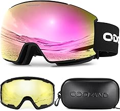 Odoland Ski Goggles Kit with Interchangeable Magnetic Lenses, Removable Anti-Fog and UV Protection Lenses, Snowboard Goggles for Adults and Teens, Helmet Compatible