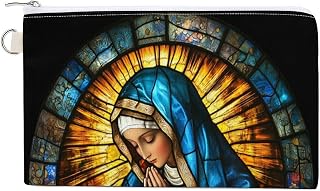 Canvas Wallet Bag,Stained Glass The Virgin Mary Print Coin Purse, Zipper Change Purse,Small Cosmetic Bag