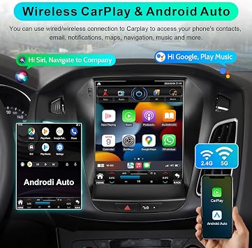 Car Radio Android 64G for Ford Focus 2012 2013 2014 2015 2016 2017 2018 Stereo with Wireless Carplay Android Auto,9.7 Inch Vertical HD Touchscreen with GPS Bluetooth WiFi 1080P HD Backup Camera
