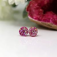 Vista 19 de Pendientes de imitación drusa en postes de plástico hipoalergénico de 0.394 in Púrpura