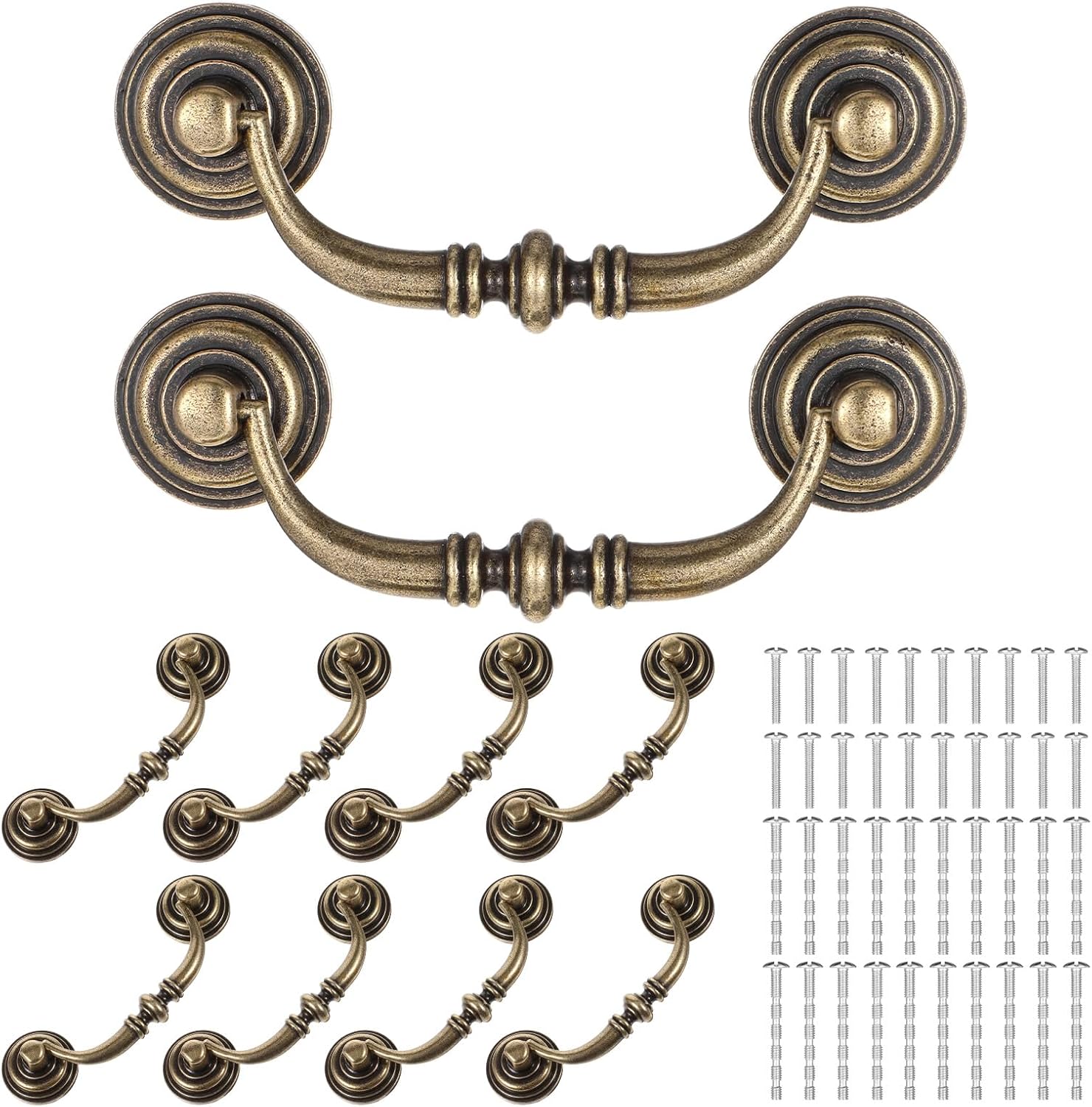 10 Pcs Antique Bronze Drop Bail Drawer Pulls, 3.5" Hole Center | Vintage Cabinet Handle Pulls for Dresser Cupboard Wardrobe Kitchen Door (4.5" Total Length)