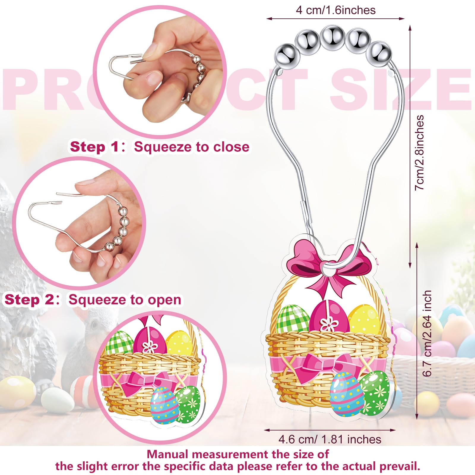 12 Pcs Happy Easter Shower Curtain Hooks Bunny Egg Bathroom Decor Sets Carrot Chick Rabbit Shower Curtain Rings Hooks Gnome Stainless Rustproof Bedroom Pendants Decorative