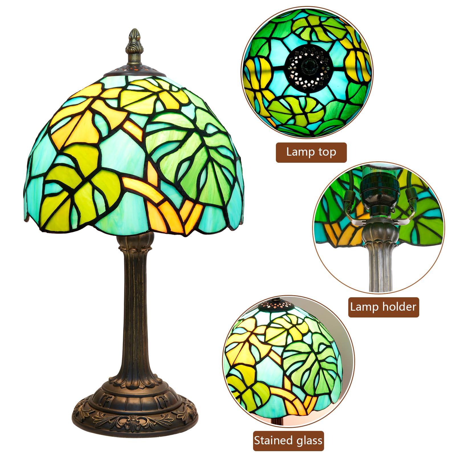 Tiffany mesa lámpara tortuga atrás bambú palma hojas vidrio lámpara hecha a mano verde lado de cama lindo acento luz de mesa de noche