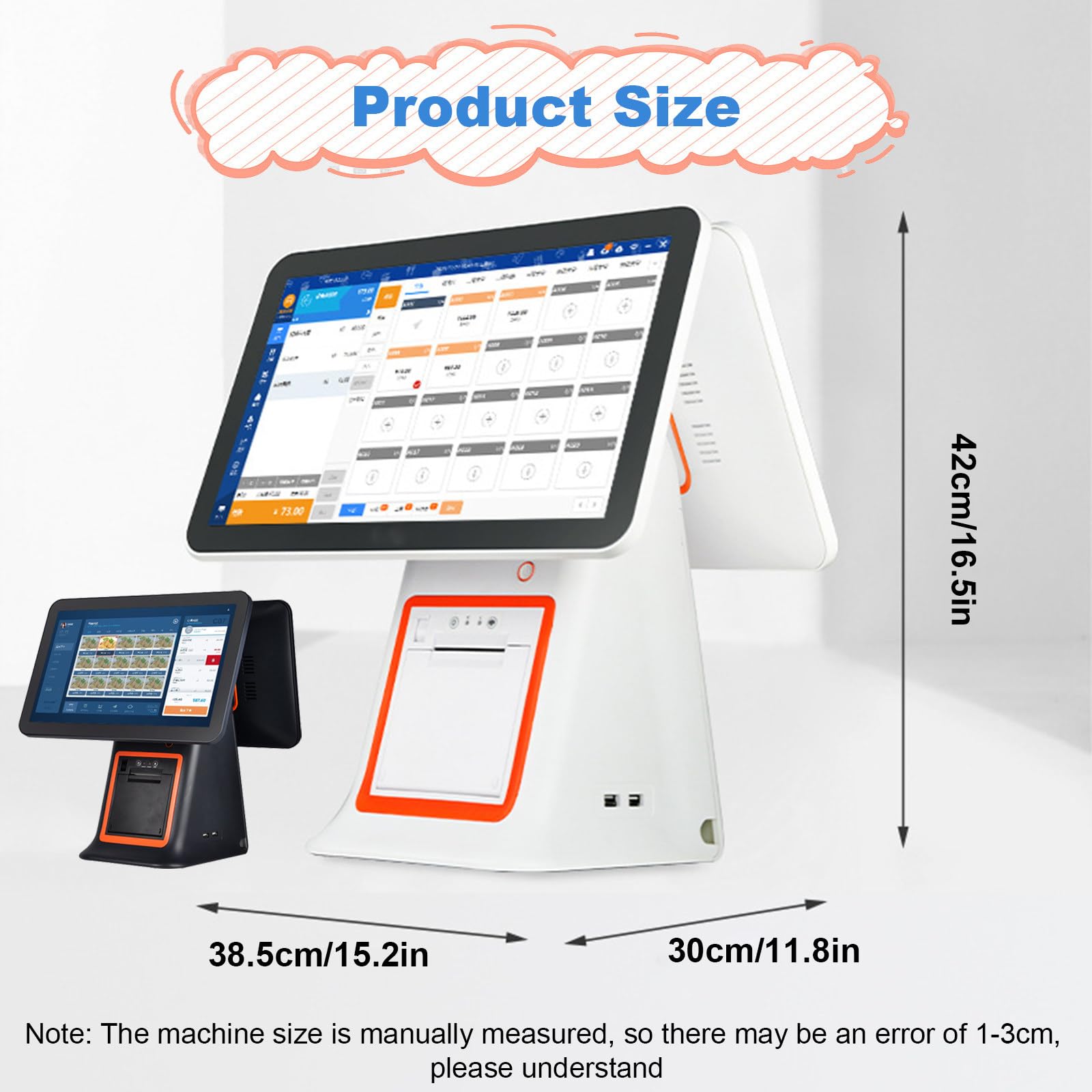 Caisse Enregistreuse Intelligente, Caisse Enregistreuse avec écran Tactile Double écran 15.6 Pouces, Processeur Double cœur, pour la Vente au Détail, la Restauration, l'hôtellerie White-B