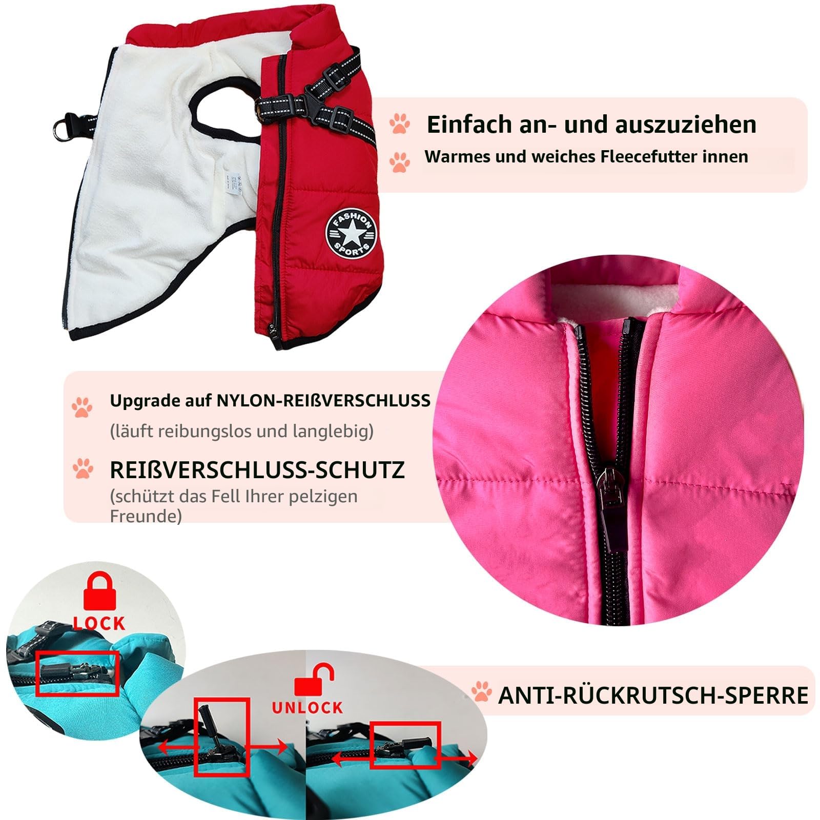 Hundejacke mit Geschirr für kleine Hunde, Hunde-Sportweste für draußen, warmer Haustierwintermantel für Katzen, Welpen, kleine Hunde, Aquamarin