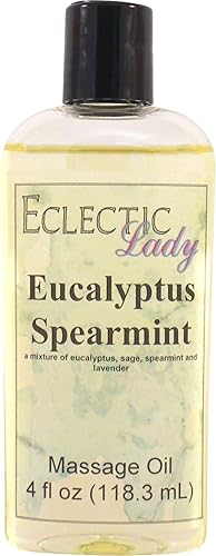 Miniatura 5 de Aceite de masaje de menta verde eucalipto, 8 onzas, con aceite de almendras dulces y aceite de jojoba, sin conservantes, perfecto para aromaterapia
