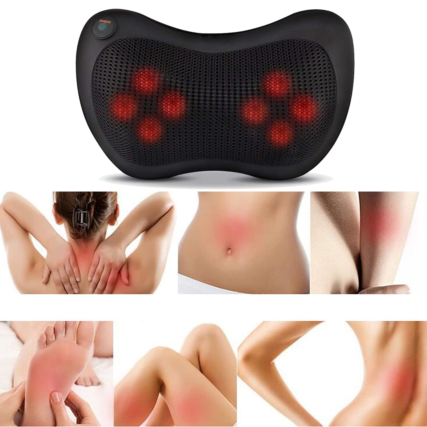 Masajeador Almohada Cojín de Masaje Eléctrico con 8 Rodillos 3D Masajeador para Relajación de Fatiga en Casa, Oficina (Negro)