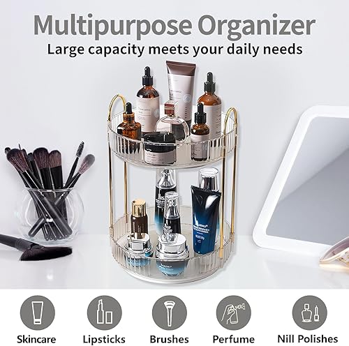 Miniatura 7 de Asayuee Organizador de maquillaje giratorio de 360 grados, 2 niveles de gran capacidad, organizadores de maquillaje y almacenamiento, organizadores