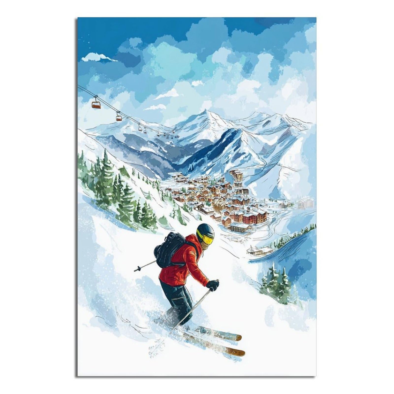 CFXNGA Mayrhofen Austria Ski Poster 24x36inch(60x90cm) Vintage Watercolor Canvas Art
