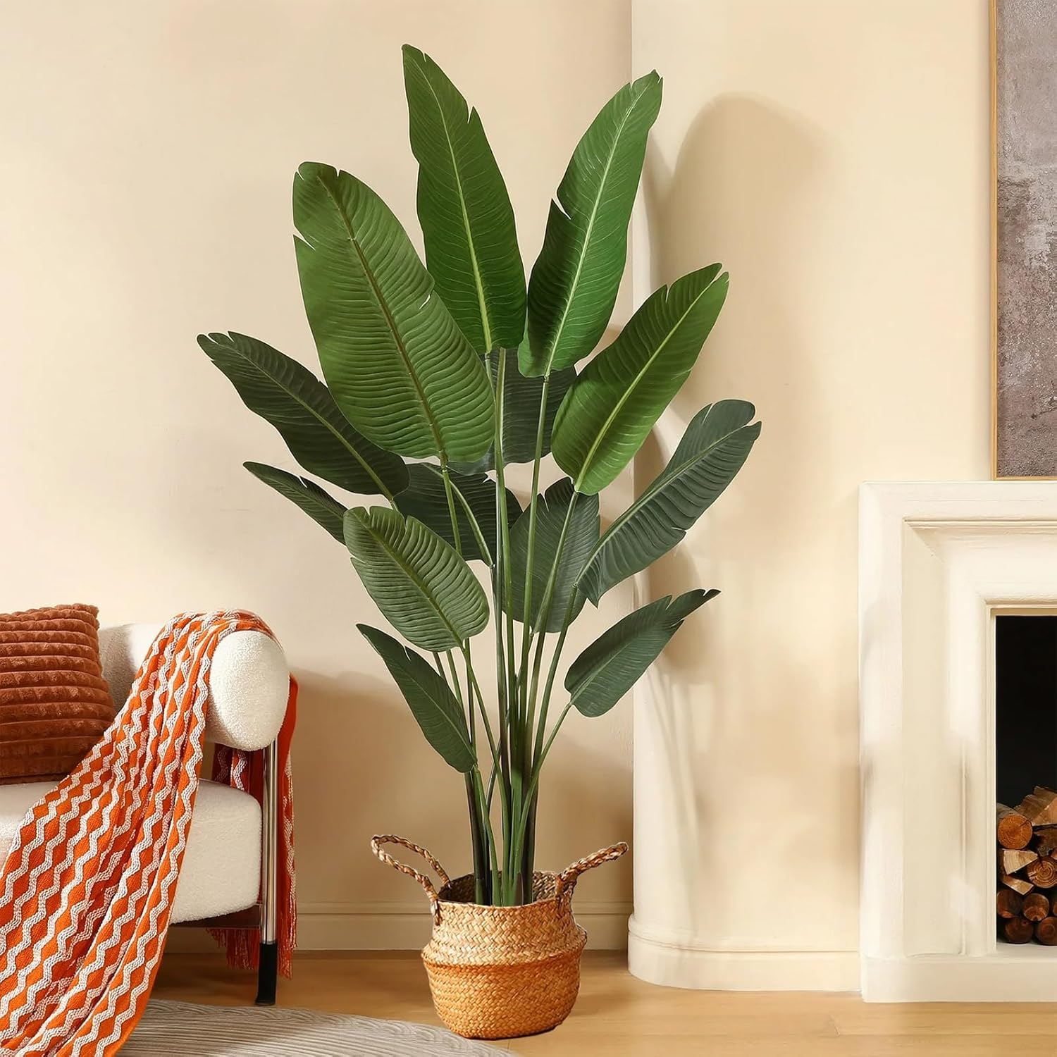 Artificial Bird of Paradise Plant Fake Tropical Palm Tree Faux Plants in Pot for Indoor Outdoor, Home Office Decor (4 ft)