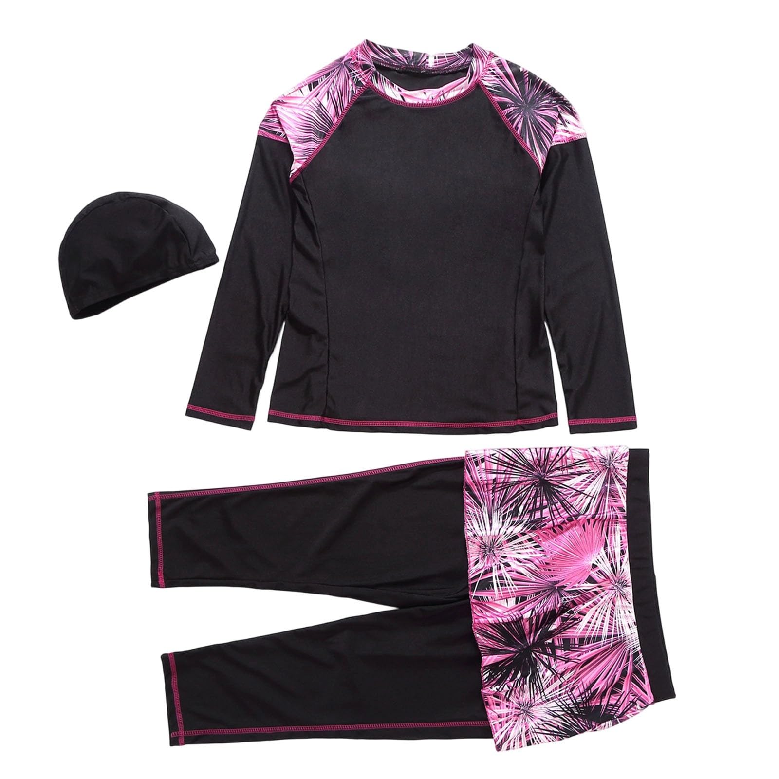 Générique Burkini Femme Maillot De Bain Musulman Pour Femme Modeste Maillot De Bain Islamique Arabe Costume De Natation Rash Guard Manches Longues Haut Chapeau 3 Pièces Maillots De Bain