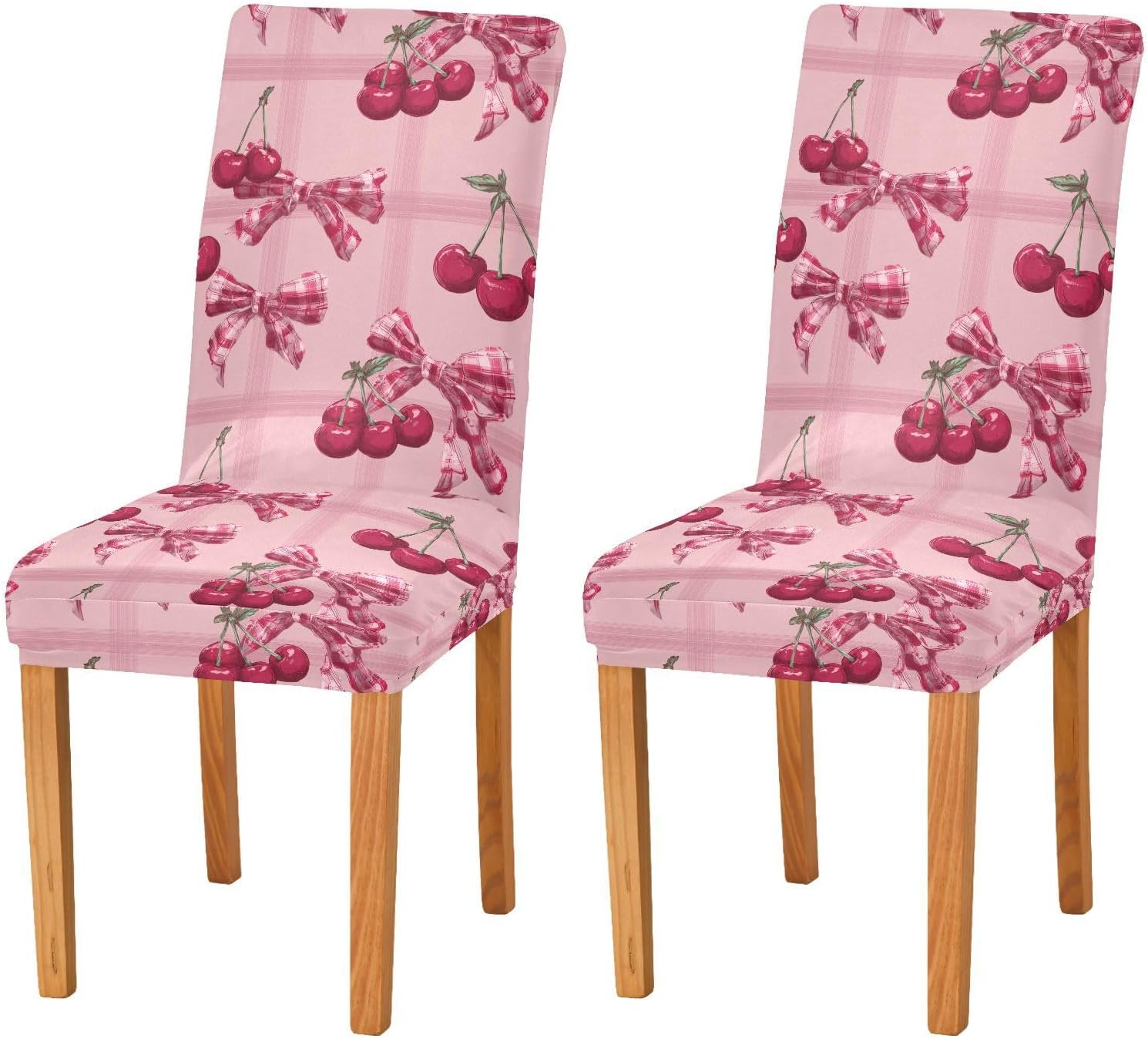 ALAZA Chair Covers for Dining Room, Cherry Bow Pink Plaid Pattern Stretch Chair Cover Sets Chair Protector Removable Washable for Ktichen Restaurant Hotel