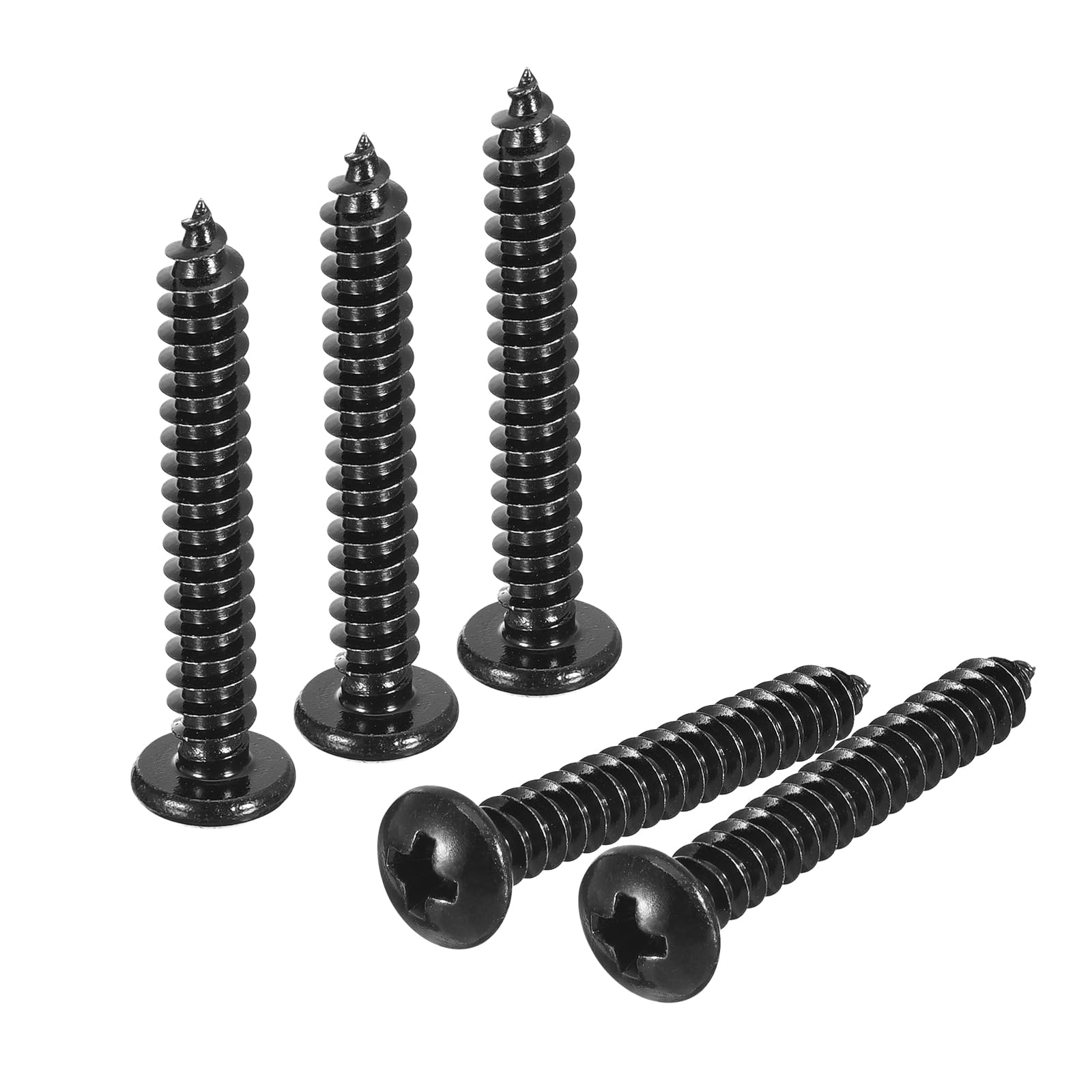 QUARKZMAN 50Pcs 5x35mm Tornillo Autorroscante de Cabeza Alomada Redonda Phillips, Tornillos Autoperforantes de Acero Inoxidable 304, Tornillo para Madera con Rosca Completa, Negro