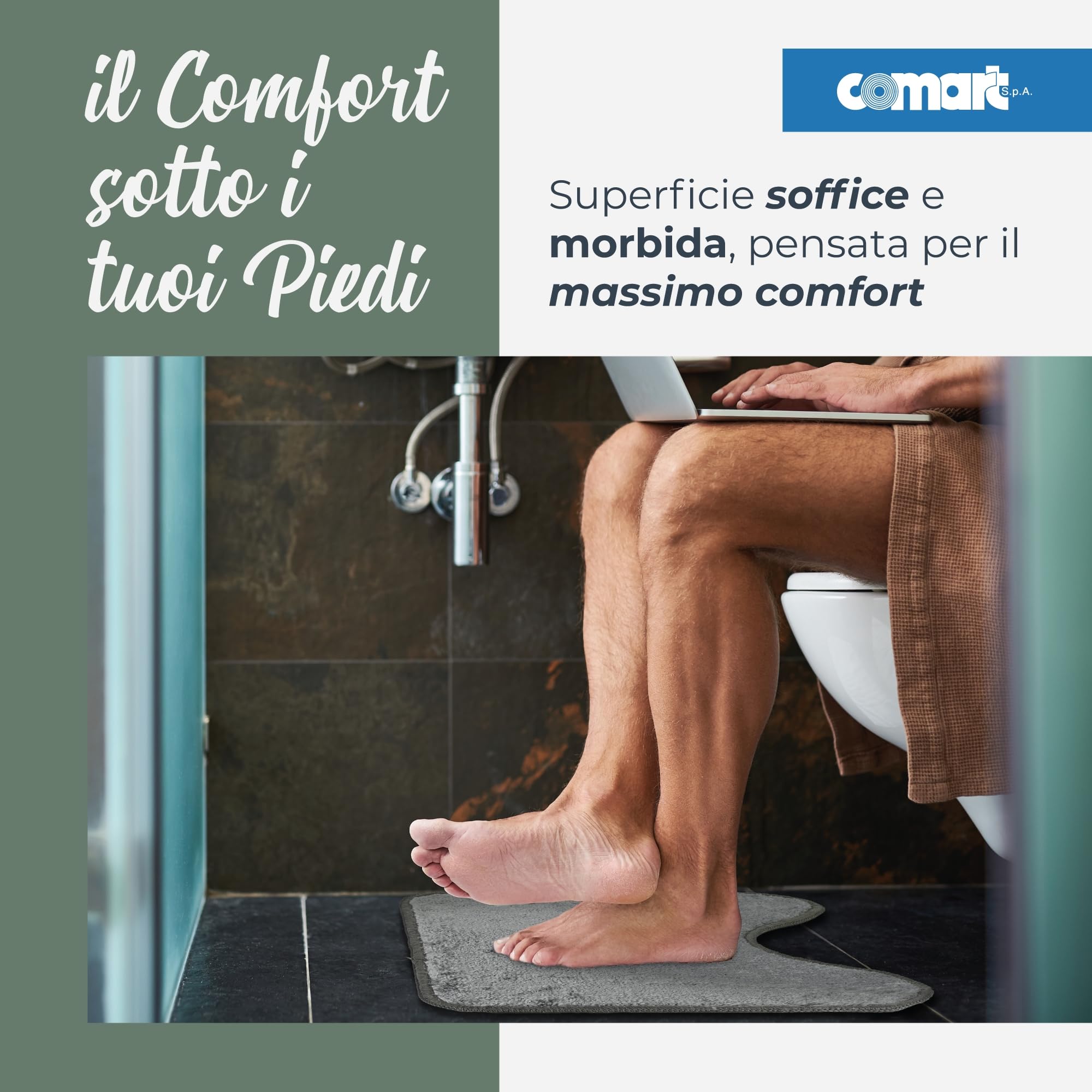 Comart - Ensemble Tapis Bain Ocean - 3 Pièces Antidérapantes - Gris