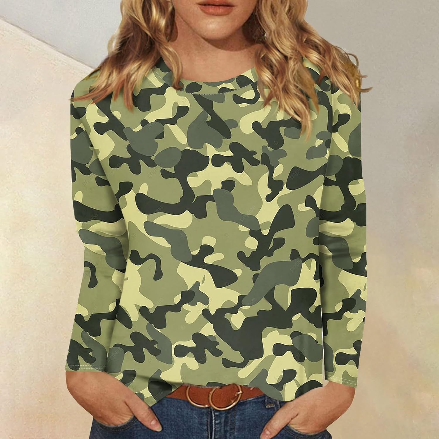 slqdgmryz Womens Long Sleeve Tops Casual Camo Shirt Crewneck Plus Size Blouses Dressy Loose Printed Workout Tunic Tops - Image 2