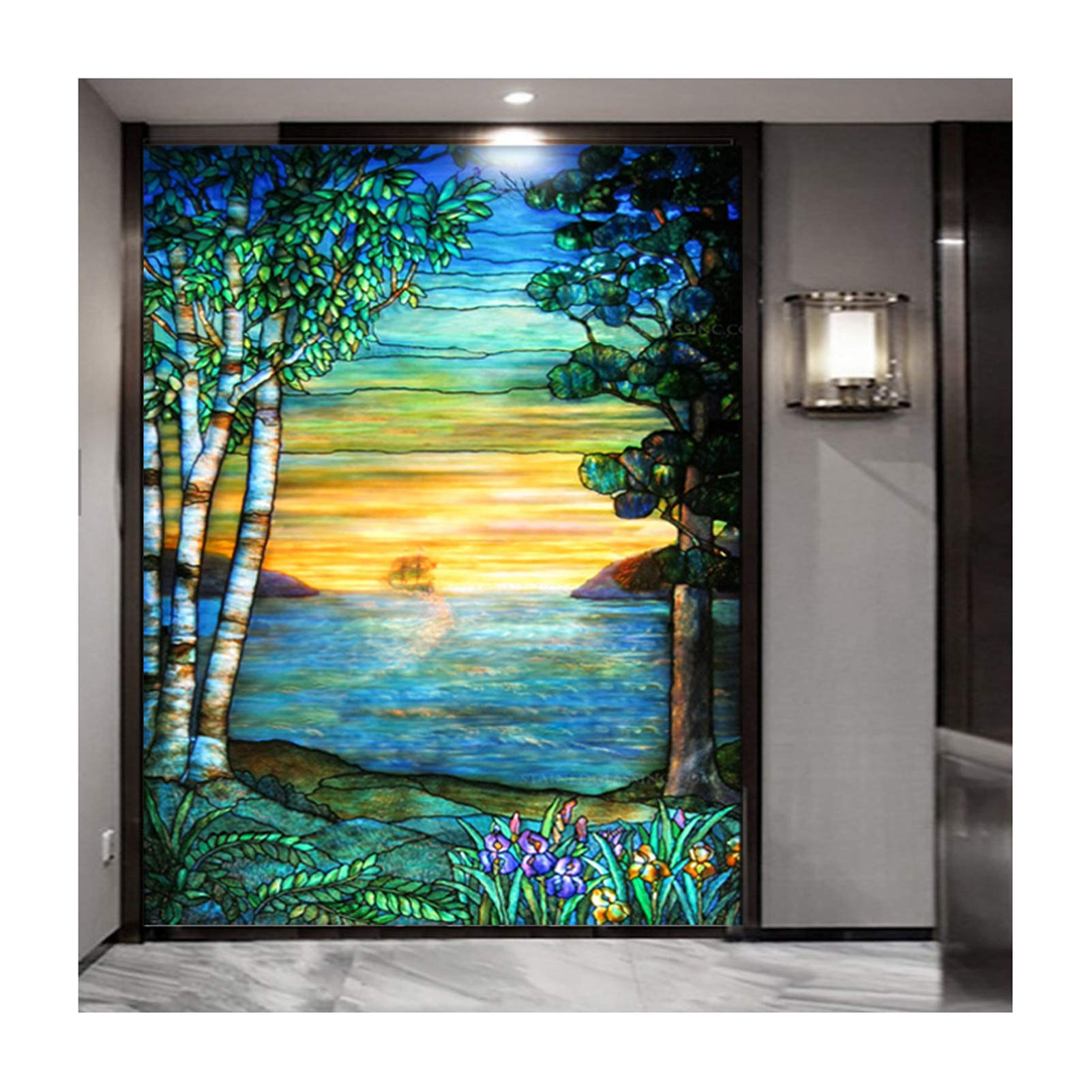 Europejska folia witrażowa w stylu vintage, samoprzylepna, półprzezroczysta, artystyczna naklejka na drzwi i okna, niestandardowy rozmiar 60 x 120 cm - zwiększenie prywatności i estetyki