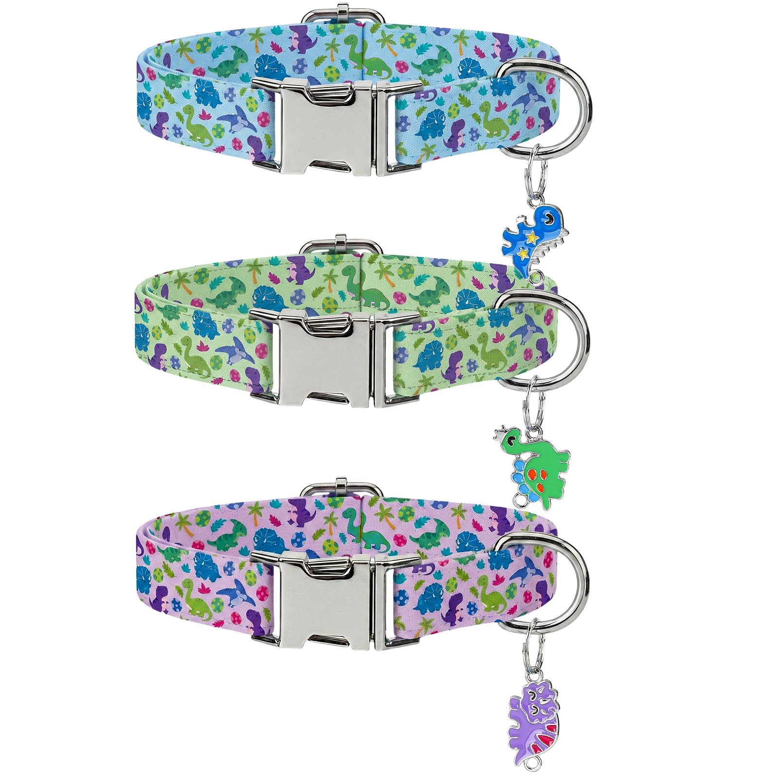GSrenyu 3 Pack Puppy Collar Adjustable Quick Release Dinosaurs Print Dog Collars, Pet Collar with Safety Buckle for Small Medium Dogs โ image 1