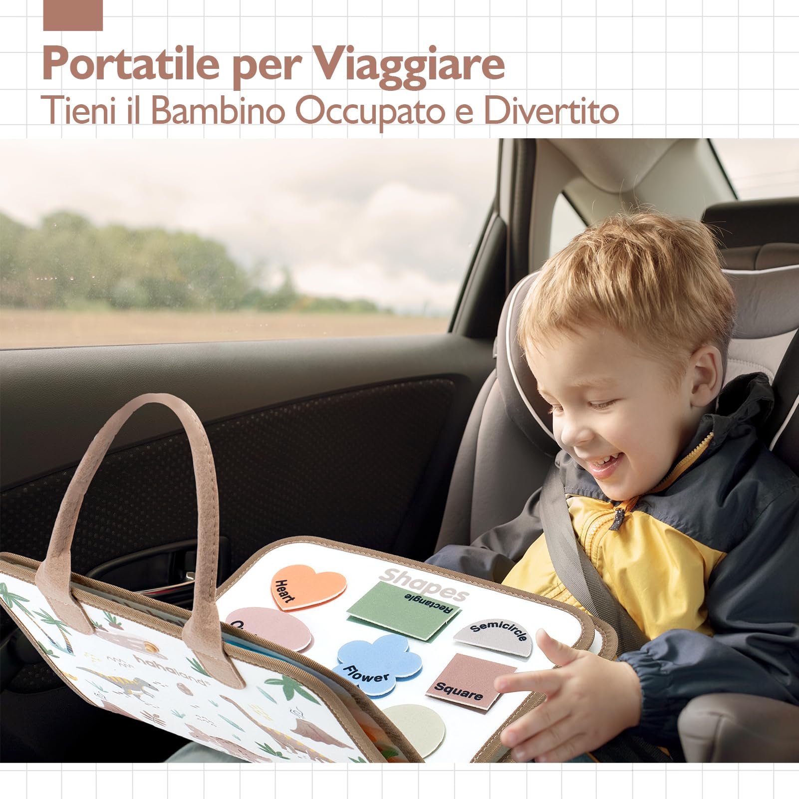 hahaland Busy Board Montessori - Pannello Sensoriale Montessori per Bambini, Valigetta Interattiva con Dinosauri 3D, Giochi Didattici Regalo Bambino 1 2 3 Anni