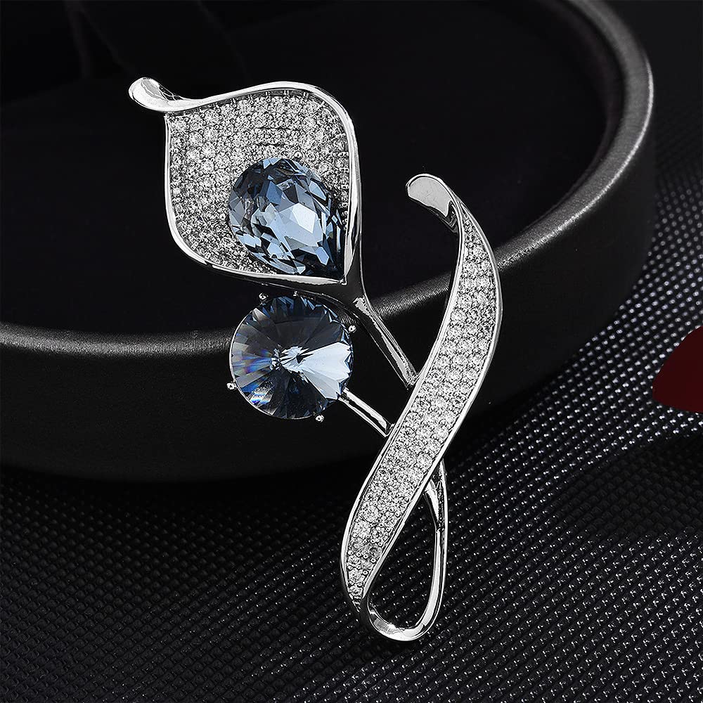 LYGXWJFC Elegancka niebieska broszka z cyrkonią sześcienną dla kobiet Calla Lily Pin Broszka biżuteria