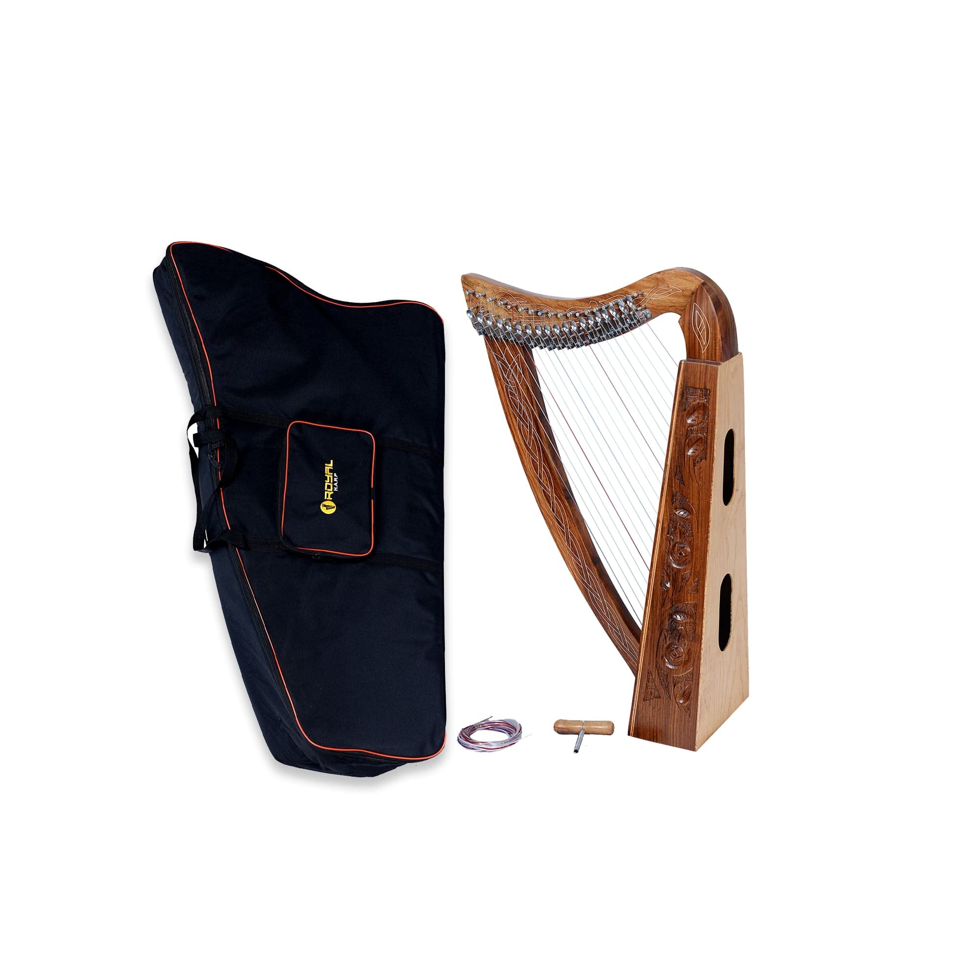 Royal Harp 19 String Lyre Harp – Solid Mahogany Wood Harp with Tuning Wrench & Extra Strings – Beginner-Friendly Musical Instrument for Adults & Kids