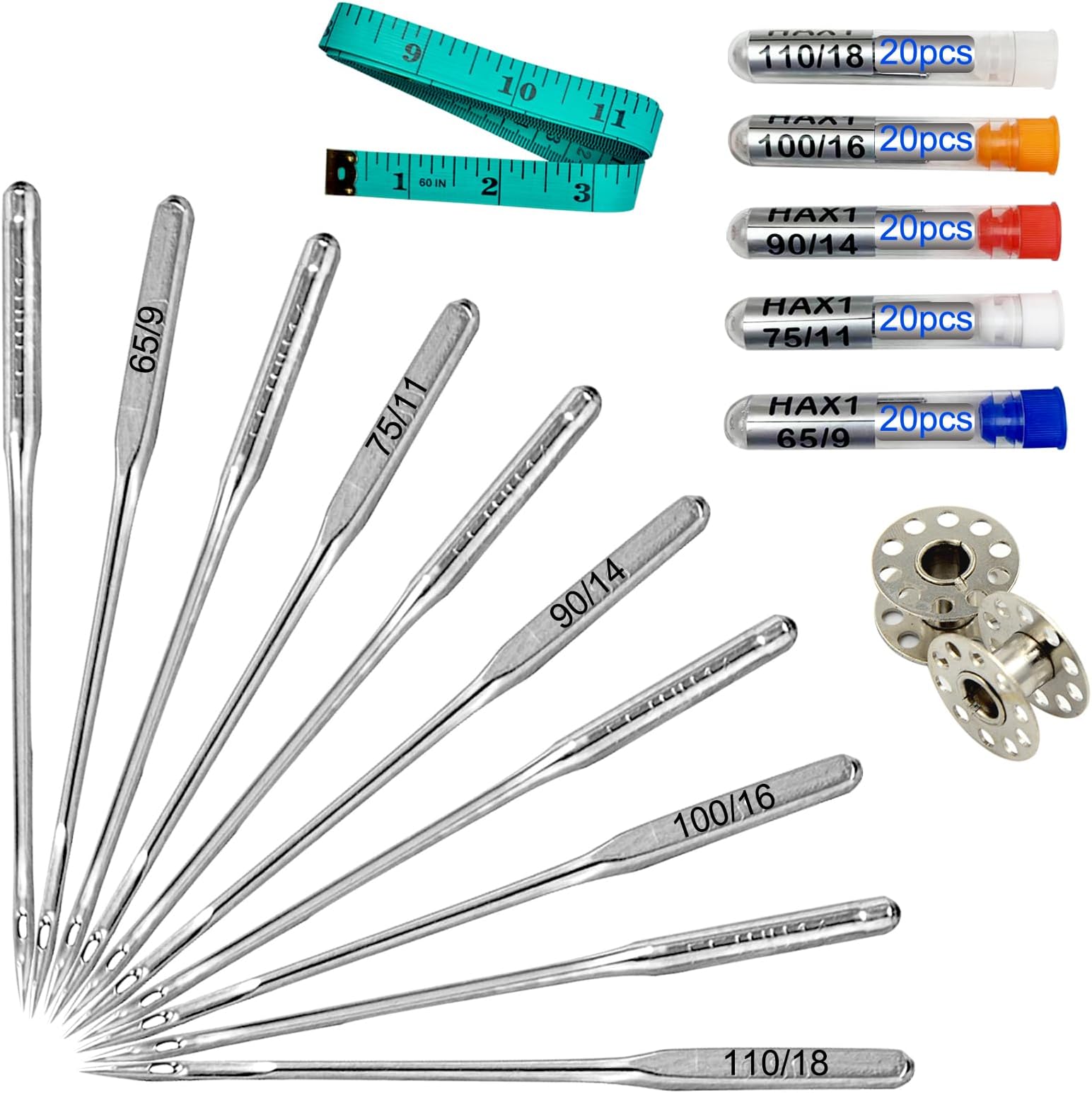 Sewing Machine Needles, 100 PCS Universal Sewing Machine Needle Set for Singer, Brother, Janome, Varmax, and Other Brands of Home Sewing Machines, Sizes 65/9, 75/11, 90/14, 100/16, 110/18