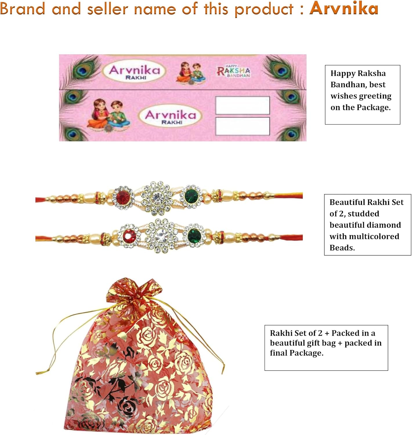 Rakhi for brother, stylish bracelet Rakhi with Faux Pearls, Beautiful Multicolor stones,Raksha Bandhan Rakhi Gift, Wrist bands for loving Sibling/ Brother Sister & Father -Set of 2, Threads, Metal