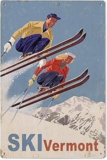 Lantern Press 6x9 Inch Wood Sign, Ready to Hang Wall Decor, Ski Vermont, Vintage Skiers