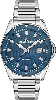 دانيال كلاين ساعة يد انالوج بحركة كوارتز حصرية للرجال DK.1.13534-3، قطر الهيكل 43 ملم، ازرق/فضي