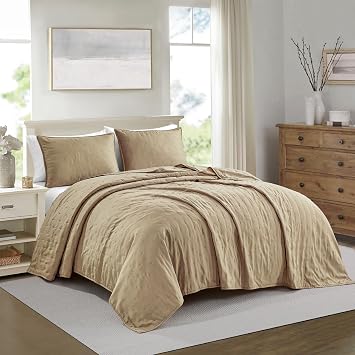 BOURINA Taupe Full/Queen Quilt Set 3-Piece Bedding Set Bedspread Coverlet