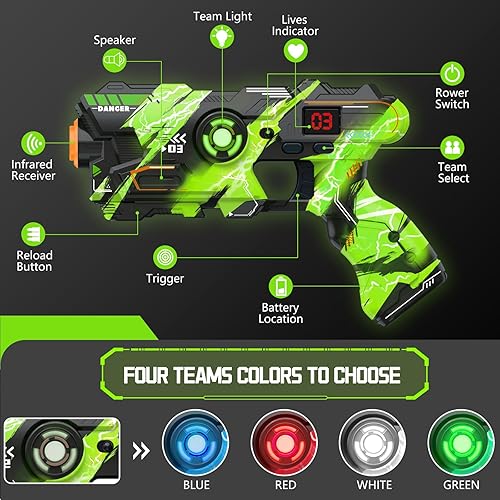 Miniatura 3 de Juego de 4 pistolas láser con pantalla LED digital, chaleco infrarrojo multifunción láser, juguetes divertidos al aire libre para niños de 6, 7, 8,