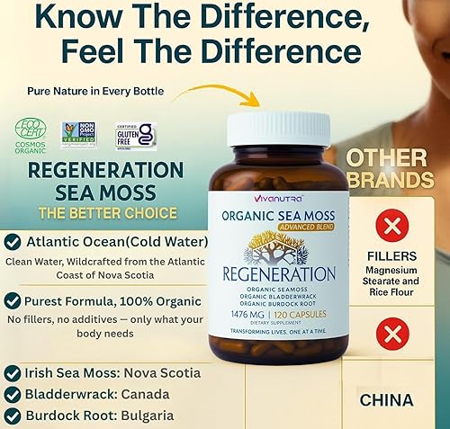 Miniatura 6 de Cápsulas de musgo marino de 1476 mg – Superalimento orgánico con musgo marino irlandés, vejiga y raíz de bardana | 120 cápsulas veganas para