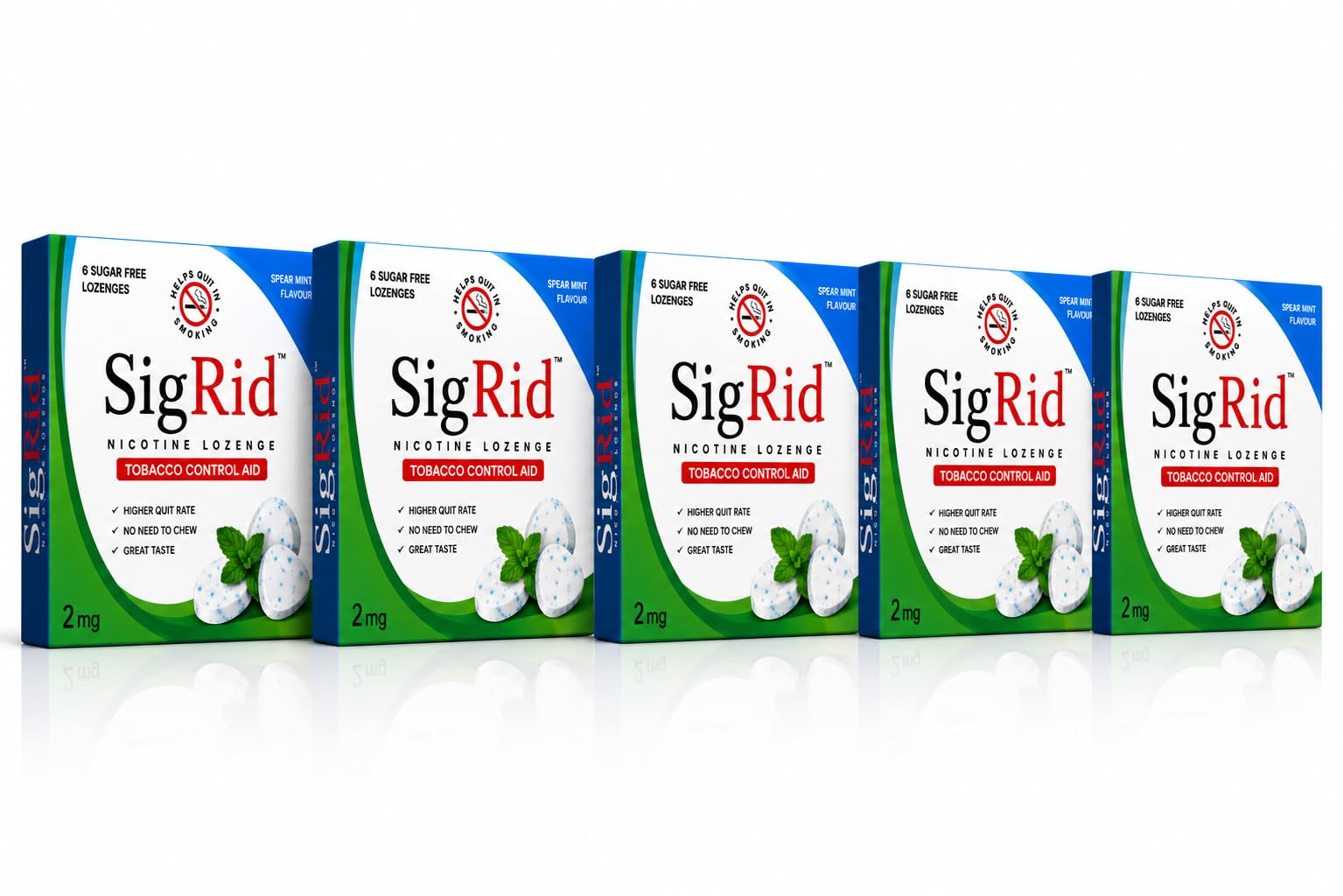 SigRid Nicotine Lozenges 2 mg, Sugar Free Spearmint Flavour, Tobacco Control Aid, Nicotine Replacement Therapy, 6 Lozenges (5 pack)-picture-28