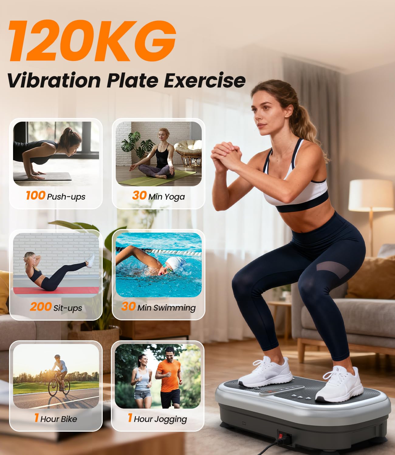 Vibrationsplatte 200W Vibration Plate Fitness mit Fernbedienung, 120 Stufen, Ultraschall & Gummifüße – für Home Workout, Muskelstraffung & Regeneration, Ideal für Frauen & Senioren