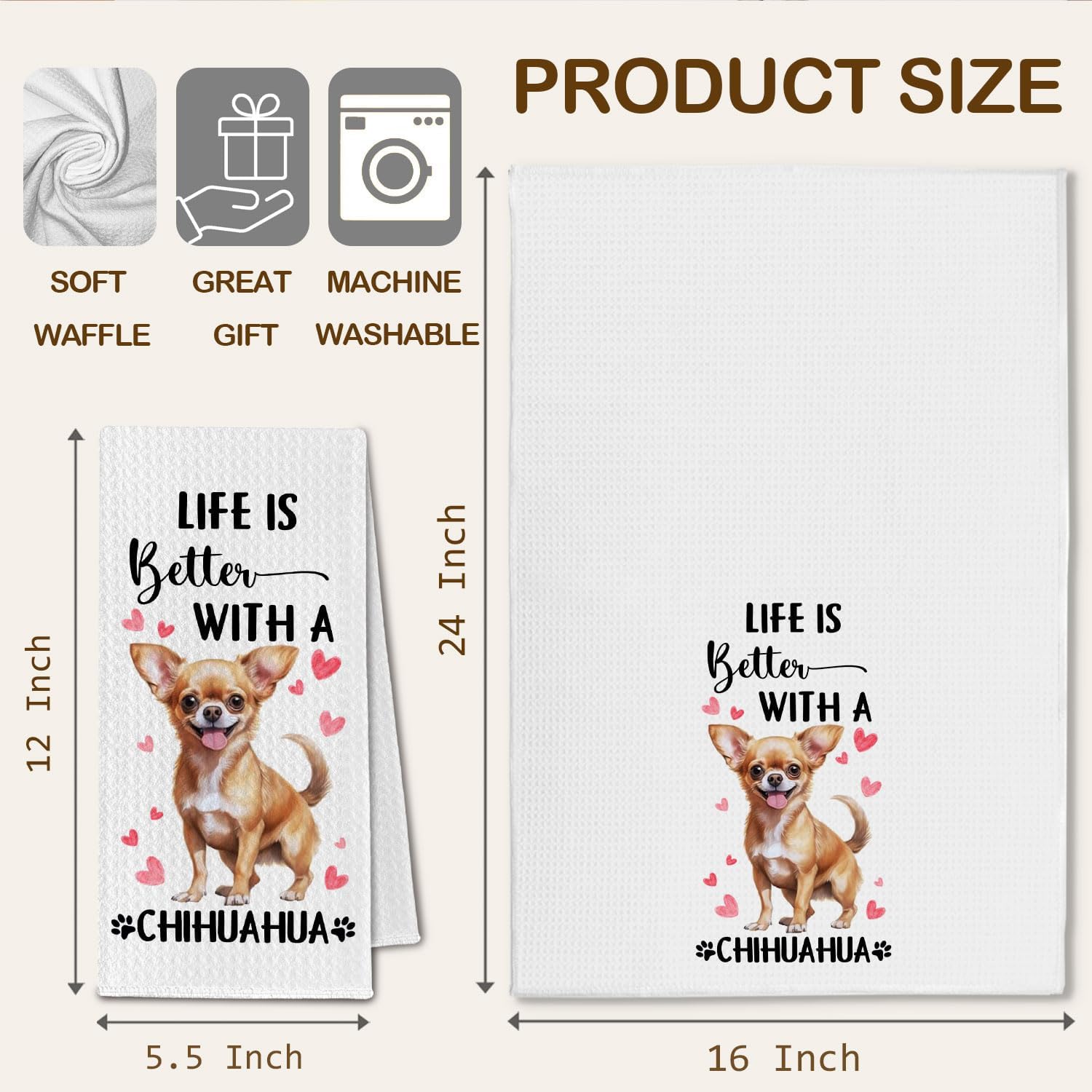 Chihuahua Gifts Kitchen Towels, Life is Better with a Chihuahua Tea Dish Towels for Kitchen, Dog Owner Lovers Gifts for Women, Dog Decorative Hand Towel for Bathroom, 16x24 Inch - Image 6