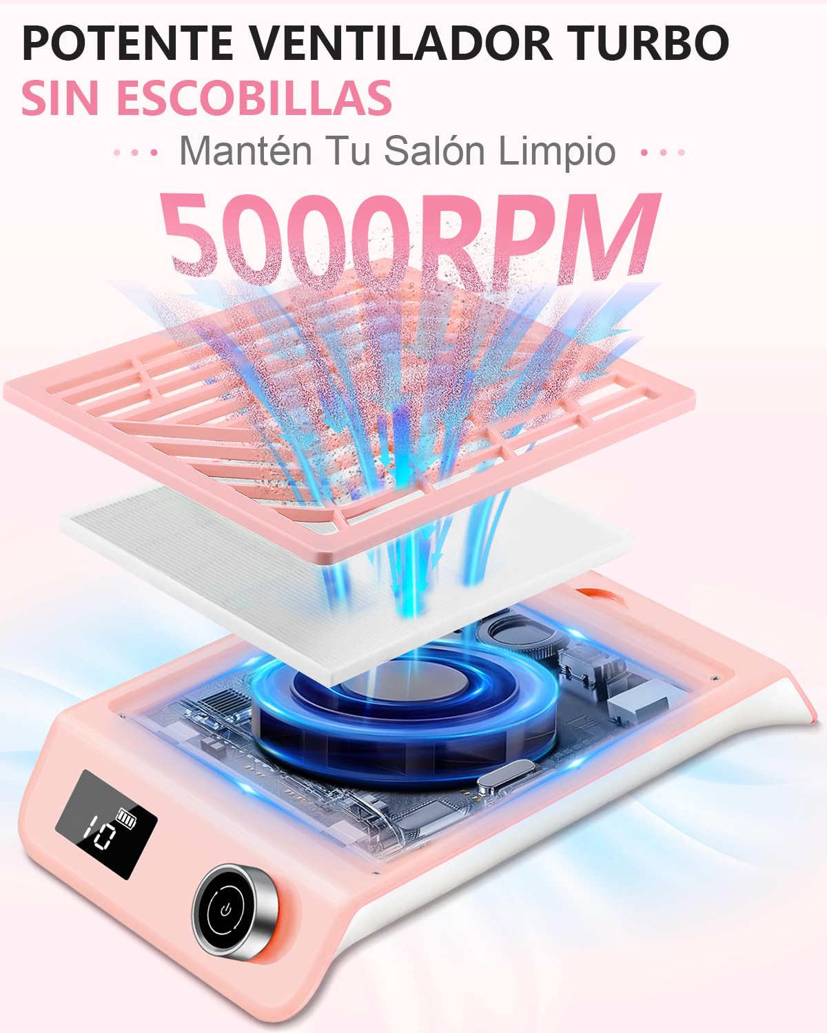 Aspiradora de Uñas Recargable, Aspirador para Uñas Profesional sin Cable, con Filtro Reutilizable y Cepillo, Colector de Polvo de Uñas, Extractor de Polvo para Uñas, Máquina de Succión con Ventilador