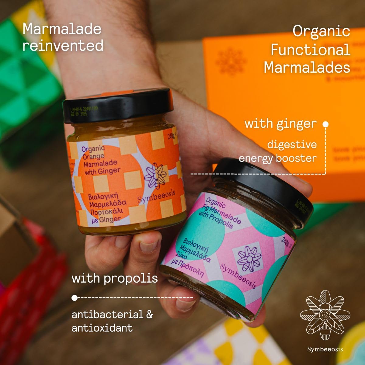 Symbeeosis Organic Orange Marmalade with Ginger: Digestive Aid, All-Natural, Sugar-Free, No Artificial Aromas, Pleasant Peppery Taste - Made with Fruit Sugars and Dry Ginger Extract