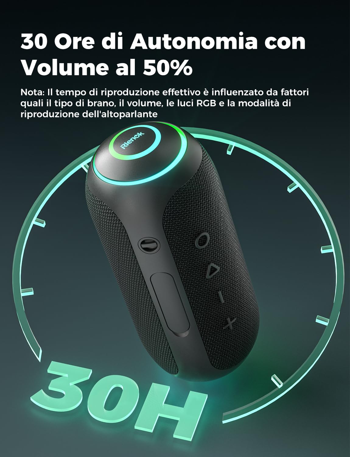 RIENOK Cassa Bluetooth Portatile Potente 40W IPX7 Impermeabile, 30 Ore di Autonomia, Altoparlante Bluetooth Doppie Trombe, Vero Stereo Senza Fili, Luce LED, Supporto Scheda TF & AUX