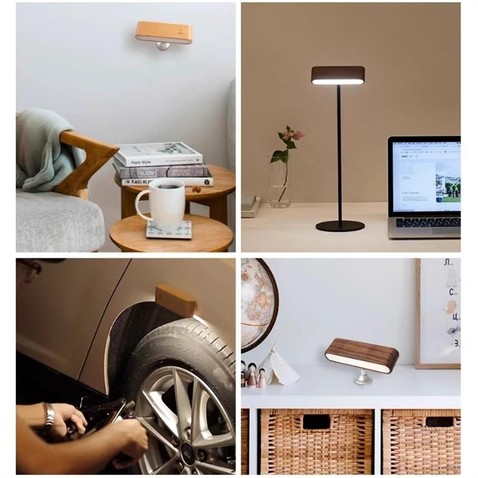 Lampade da lavoro Lampada da scrivania in legno, lampada da scrivania moderna dimmerabile, luci da scrivania a LED con controllo touch, con lampada da parete ruotabile a 360° USB magnetica ricaricabil