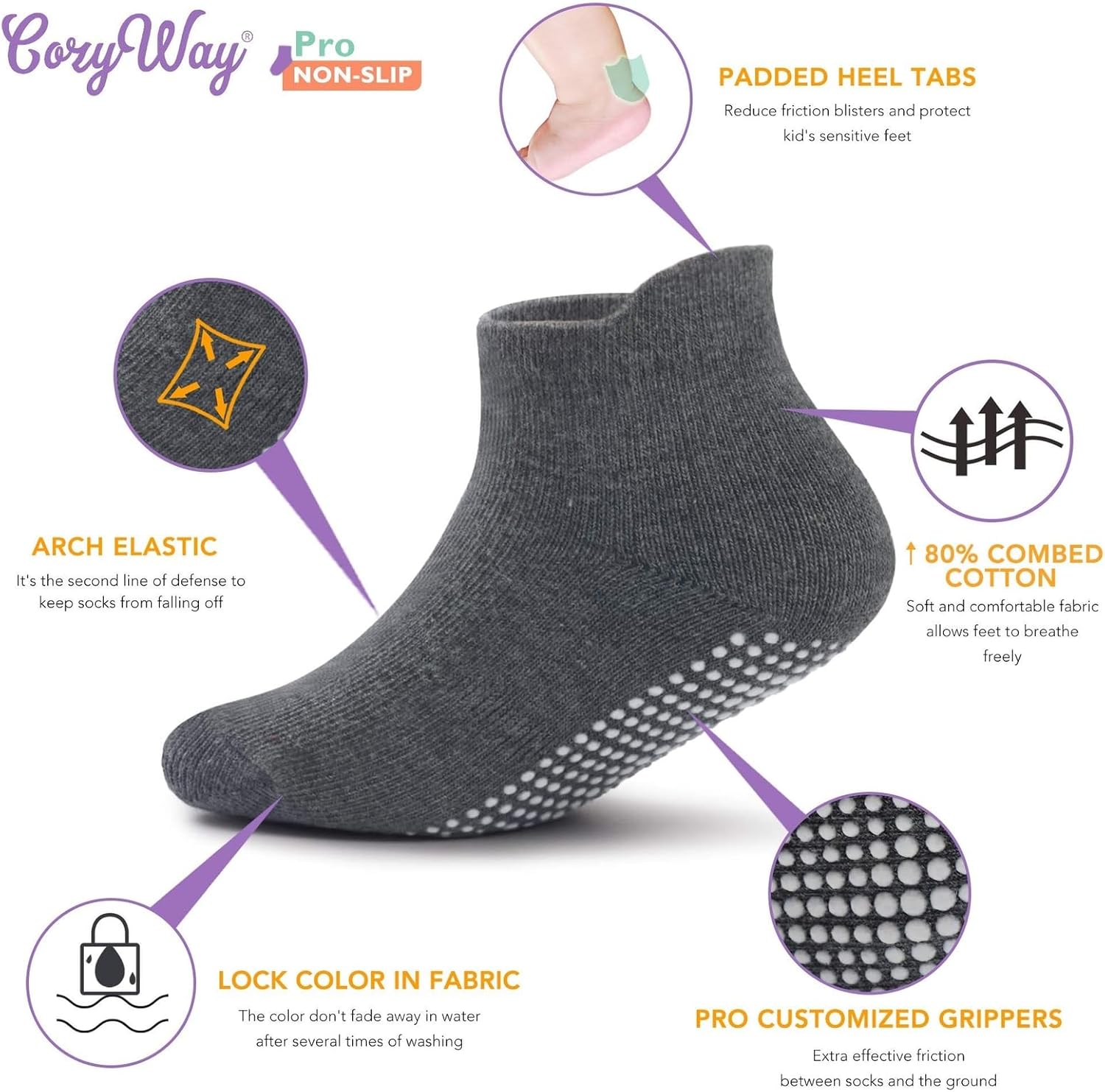 CozyWay Baby & Toddler Socks with Grippers Non Slip Ankle Grip Socks For Boys and Girls - Comfy Soft Cotton - 12 Pack - Image 2