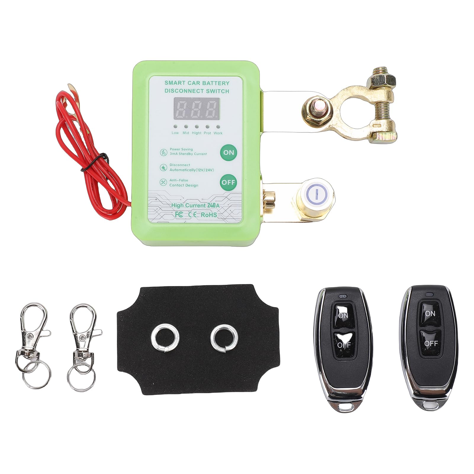 Fabater Coupe-Batterie, Interrupteur de Déconnexion de Batterie à Distance Double Tension 12 V 24 V, Coupe-circuit pour Voiture avec Affichage de Tension LED et Protection Antivol pour Voitures,