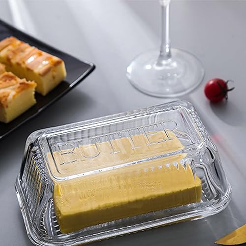 Miniatura 7 de Mantequillera de vidrio con tapa, conservador de mantequilla de vidrio, bandeja de postre multiusos para conservar, cristalería para queso crema,