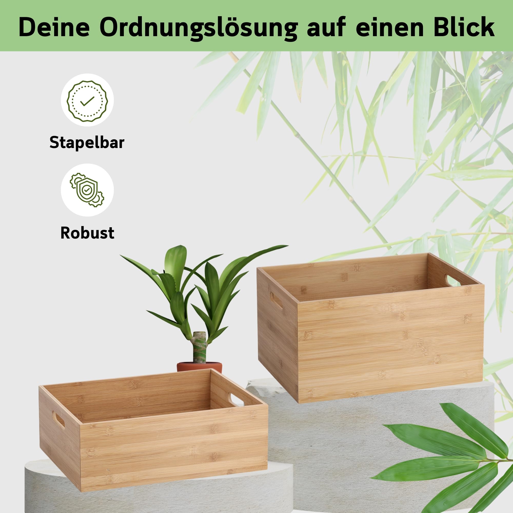 Holzkiste Bambus Ordnungsboxen Holz Kiste Aufbewahrungsbox robuste Organizer Holzkisten stapelbar verschiedene Größen & HLKauf-Block (Bambus-Mixset-3Größen & HLKauf-Block)