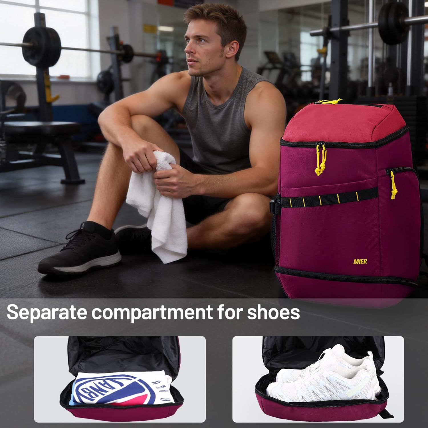 MIER Basketball Backpack with Shoes Compartment Ball Holder Large Sports Equipment Back Pack for Men Women Gym Travel 35L