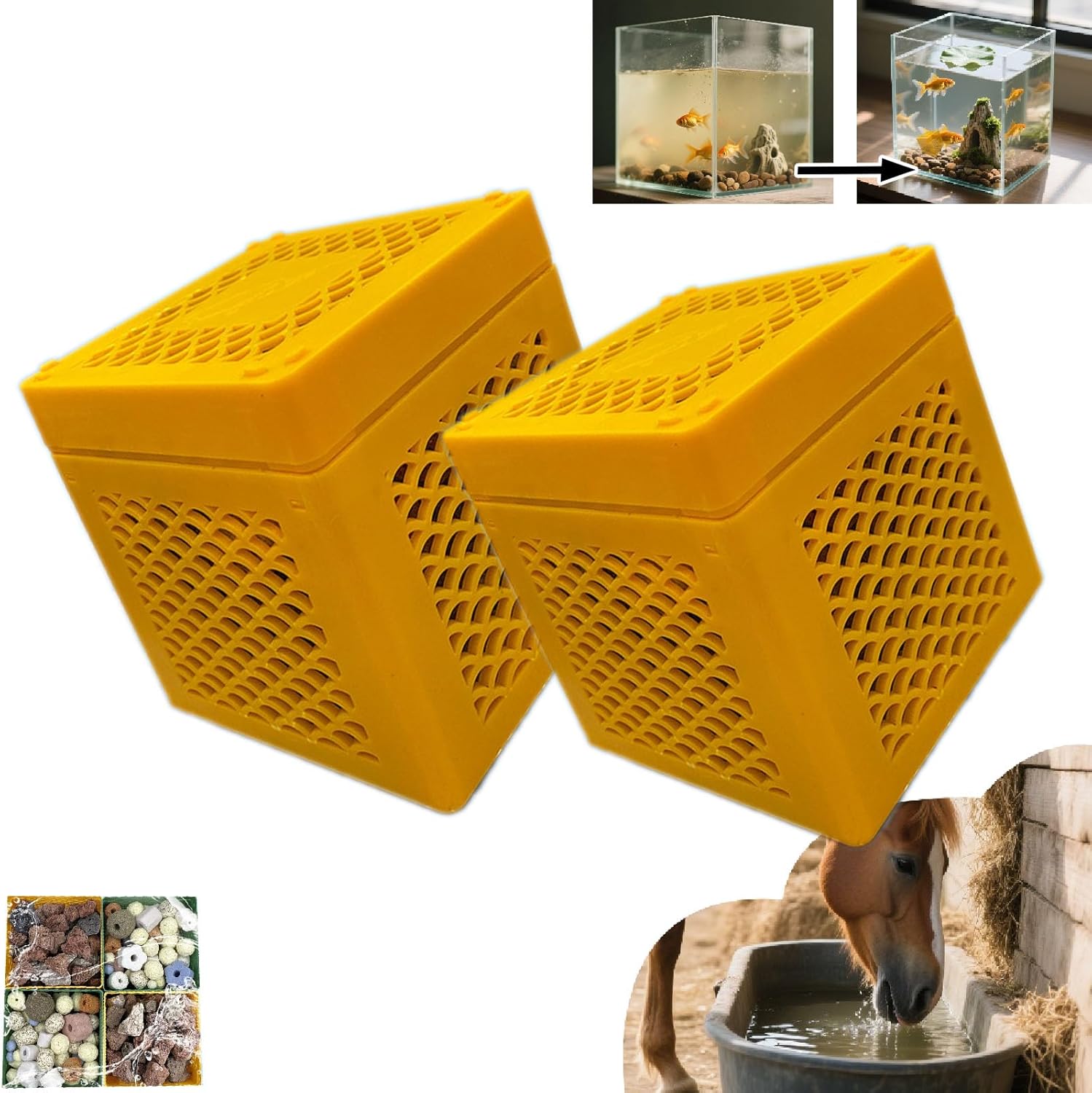 Water Trough Purifier Cube, Water Trough Purifier Cube Activated Carbon Pond Super Strong Filtration Odor Control Honeycomb Charcoal Cube, for Fish Tanks Horse Troughs Ponds Livestock Tanks