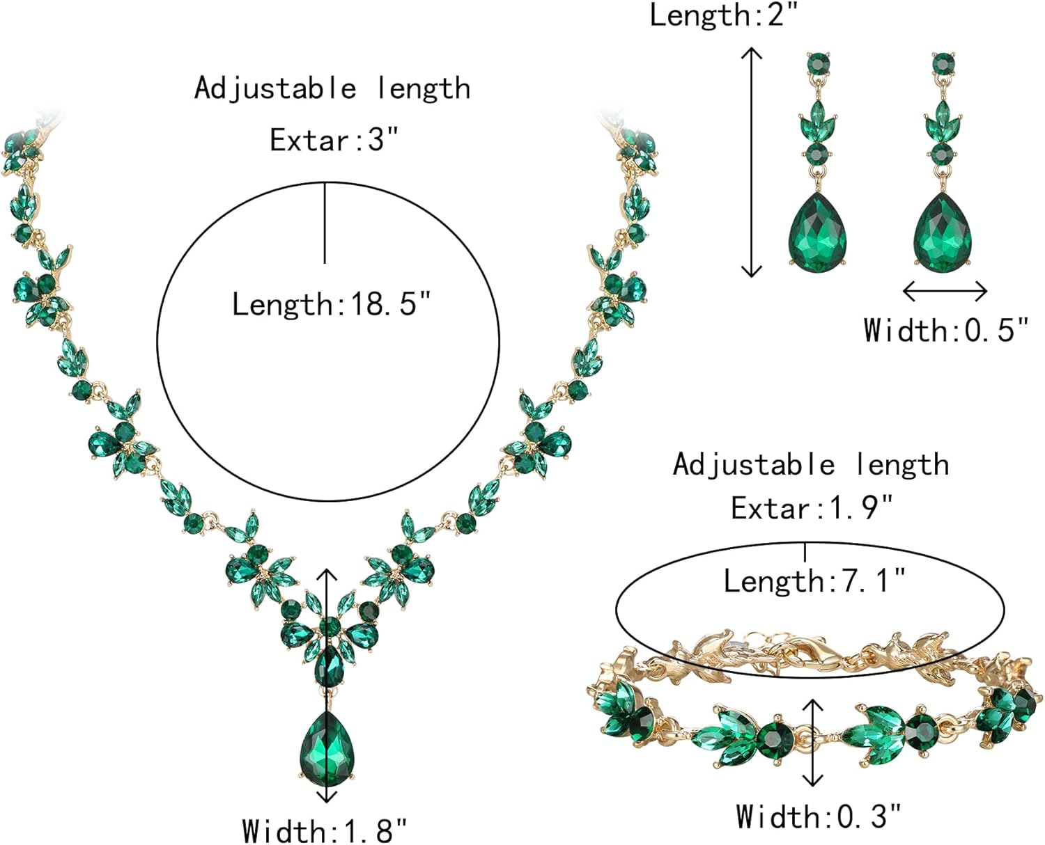 Crysdue Wedding Jewelry Set for Women Bride Bridesmaid, Stunning Marquise Rhinestone Crystal Floral Leaf Vine Pendant Necklace Dangle Earrings Bracelet for Prom Party - Image 5