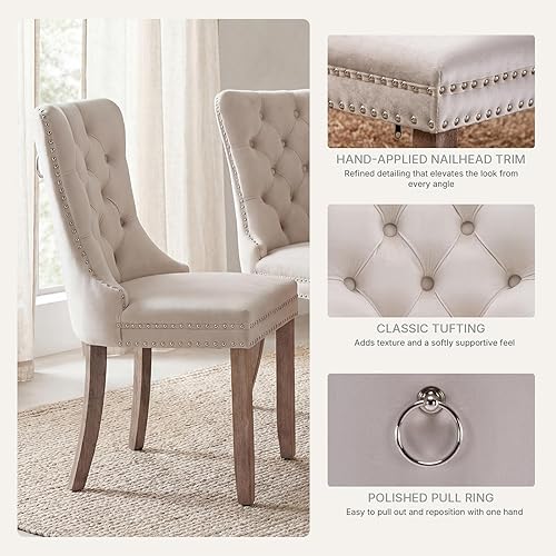 Miniatura 6 de Juego de 8 sillas de comedor de terciopelo beige, Silla tapizada de tela para cocina y comedor, sillas de comedor modernas de mediados de siglo,
