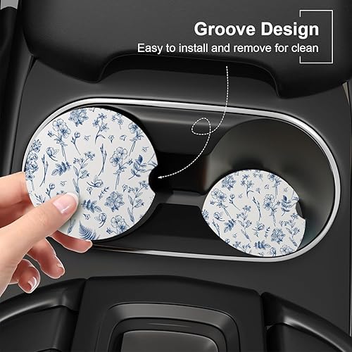 Miniatura 4 de Posavasos absorbentes para automóvil, paquete de 2 unidades para portavasos (azul oscuro)