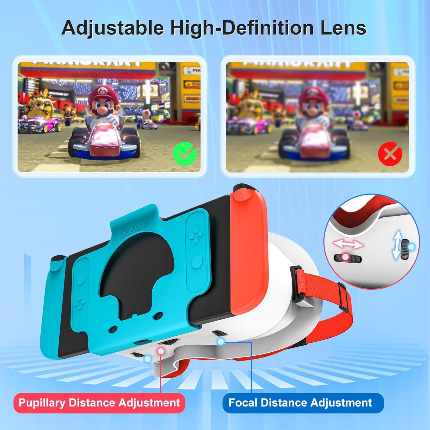 VR-Headset für Nintendo Switch und Switch OLED-Modell, Switch Virtual Boy VR-Brille mit verstellbaren HD-Gläsern und bequemem Kopfband, Labo VR Kit 3D-Brille für Switch-Zubehör (weiß und blau)
