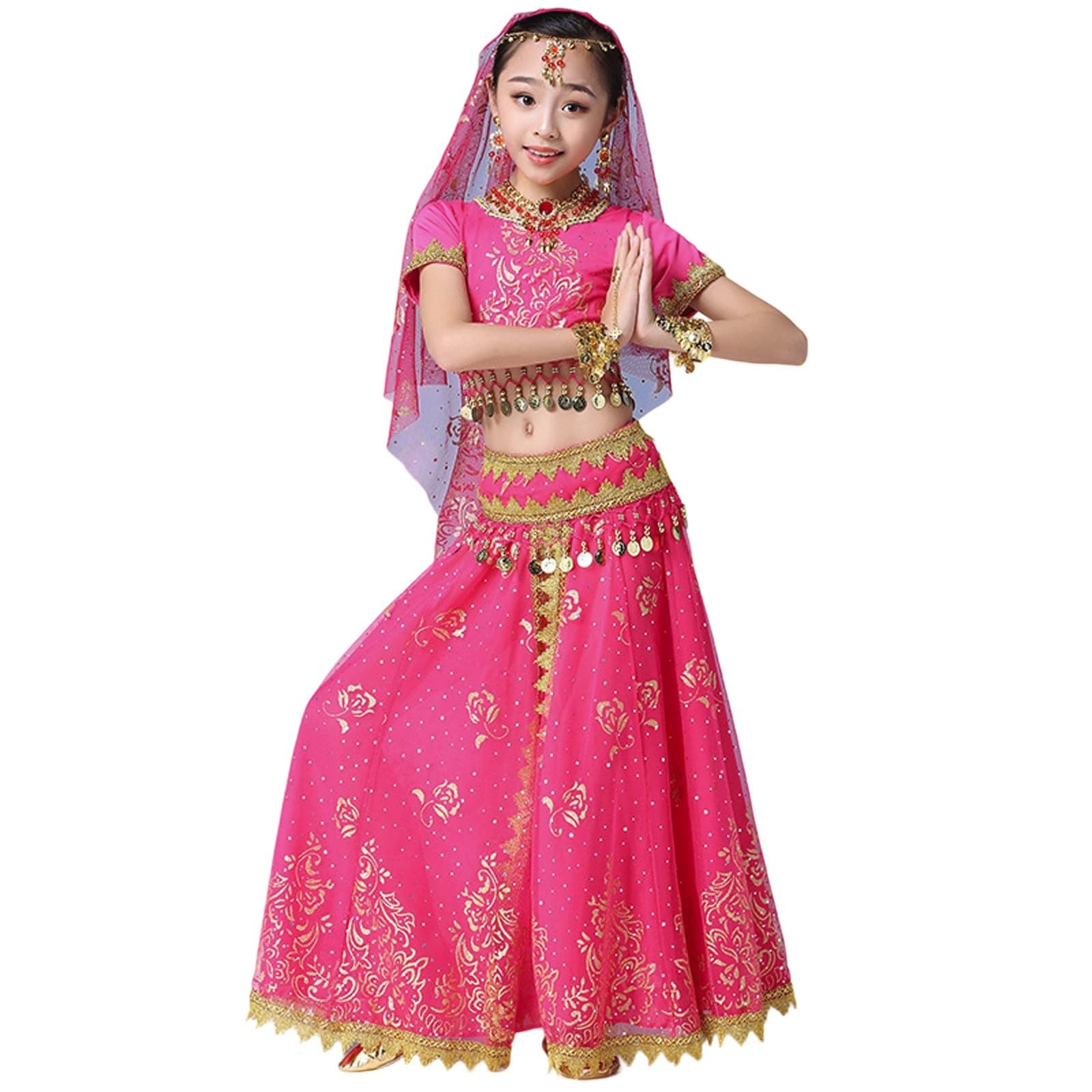 Générique Déguisement bollywood Enfant Costume Danse Orientale Robe Indienne Carnaval Fille tenue danse fille tenue danse fille